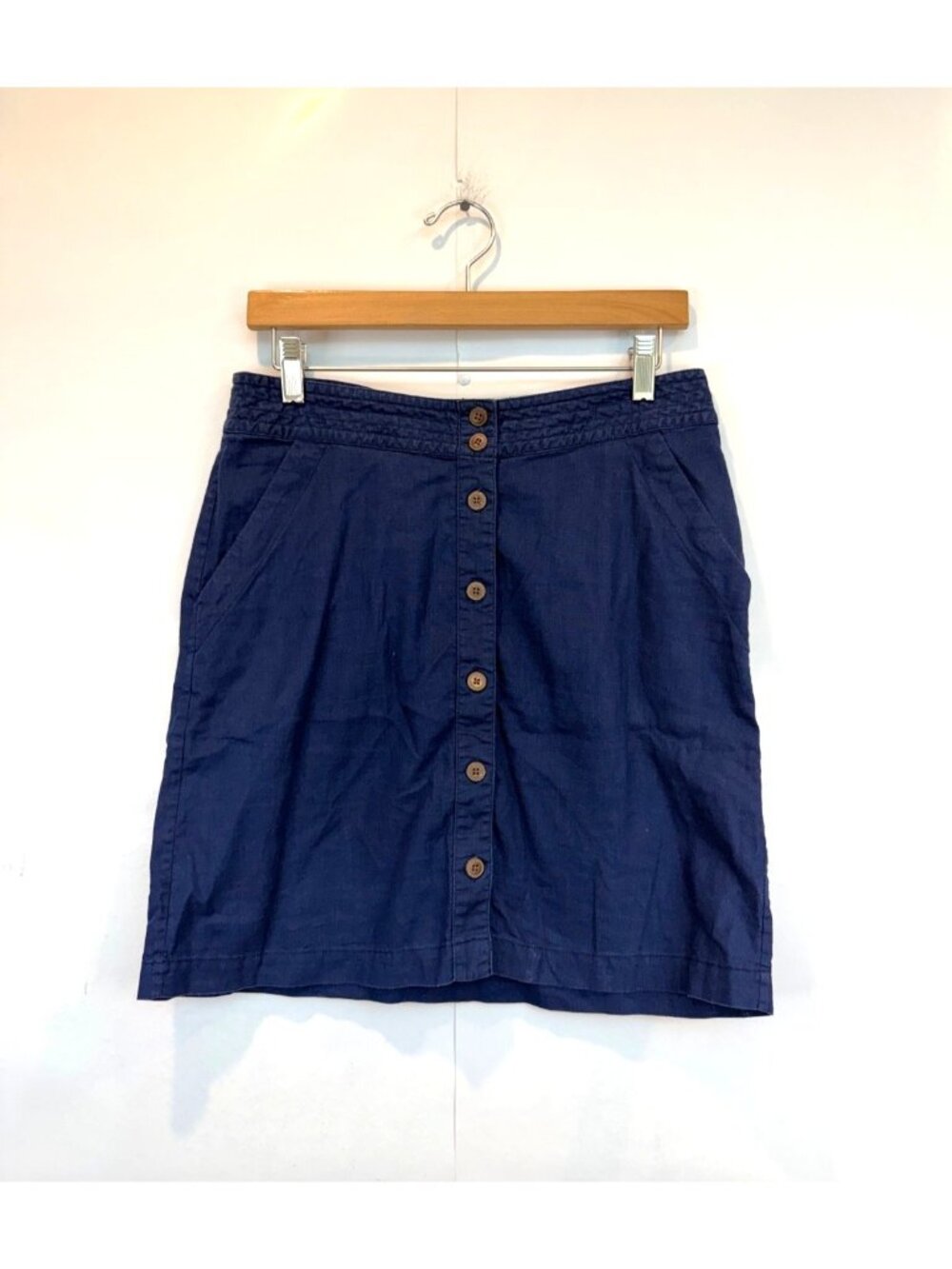 Patagonia Summertime Skirt Size 6 A-Line Buttons Navy Blue Organic Cotton